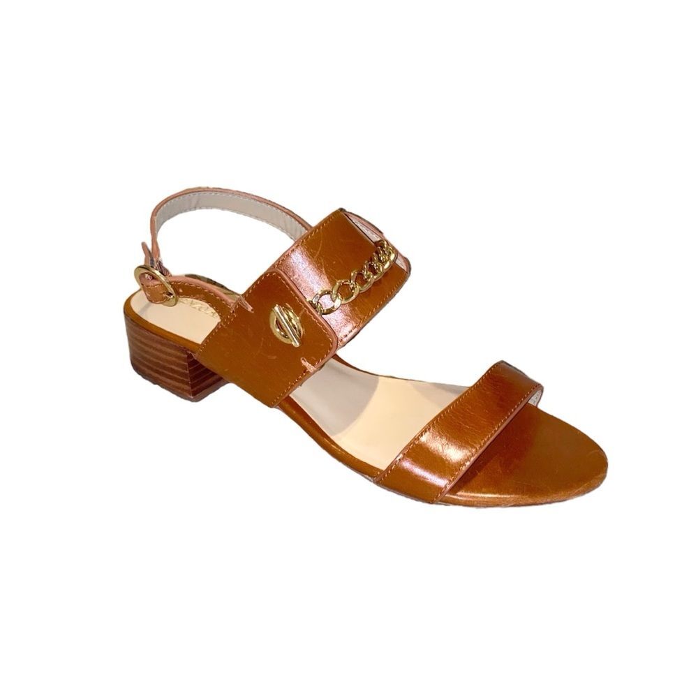 Enzo Angiolini Jazzmine Chain-Link Slingback Brown Leather Block Heel Sandals 9